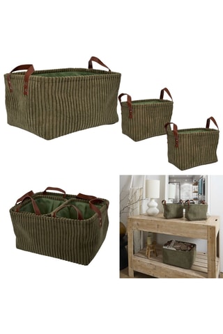 3 cestos de arrumação em veludo - Verde - 36 x 26 x 20 cm