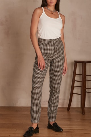 Pantalón pitillo de lino de tiro alto - Negro