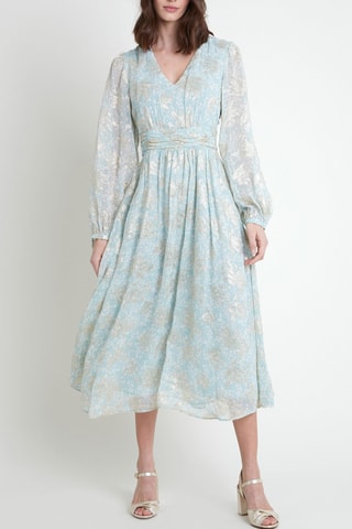 Vestido midi - Celeste y beige