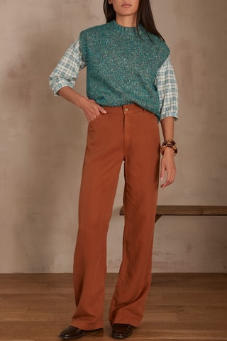 Vaquero recto de lino - Marrón