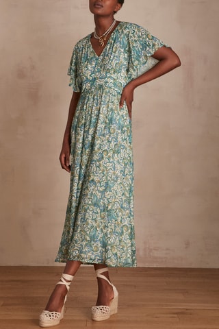 Vestido largo - Azul petróleo y verde claro