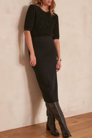 Saia direita em lã e pelos de yack - Preto