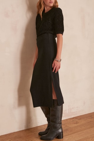 Saia direita em lã e pelos de yack - Preto