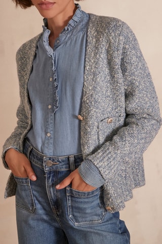 Cárdigan - Celeste jaspeado y gris jaspeado