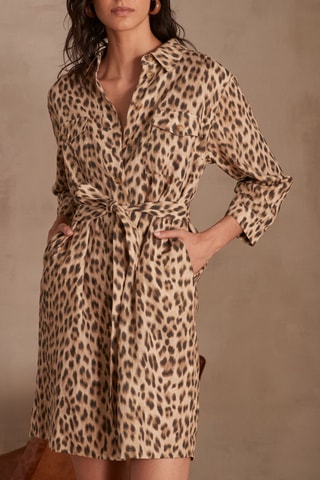 Vestido camisero de lino - Camel