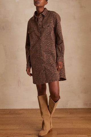 Vestido camisero vaquero - Marrón