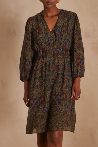 Vestido evasé - Marrón oscuro y verde oscuro