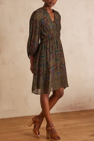 Vestido evasé - Marrón oscuro y verde oscuro