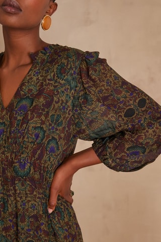 Vestido evasé - Marrón oscuro y verde oscuro