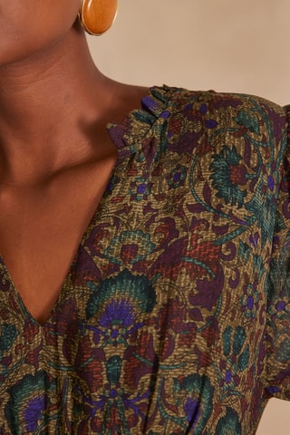 Vestido evasé - Marrón oscuro y verde oscuro