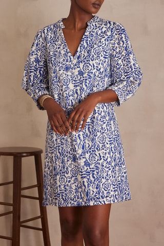 Vestido recto - Crudo y azul