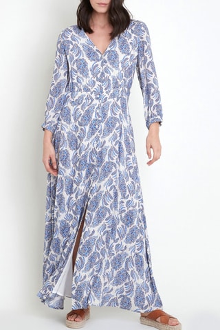 Vestido largo - Blanco y azul cobalto