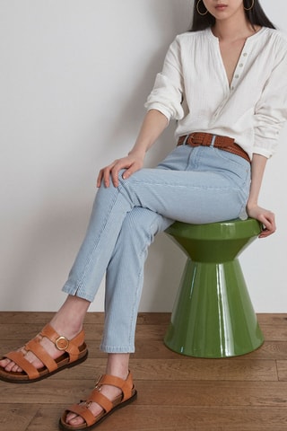 Pantalón slim fit - Celeste y blanco