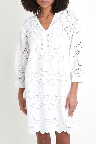 Vestido recto con bordado inglés - Crudo