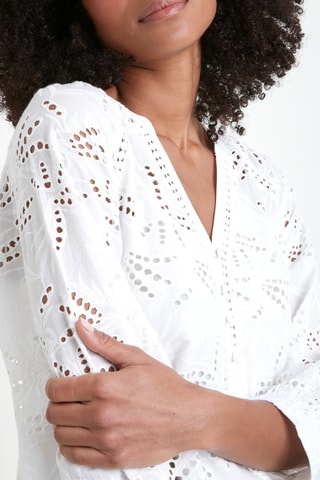 Vestido recto con bordado inglés - Crudo