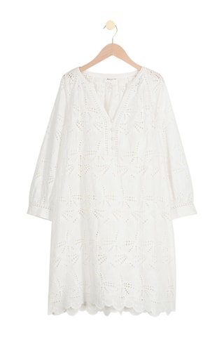 Vestido recto con bordado inglés - Crudo