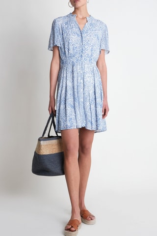 Vestido evasé - Azul cobalto y blanco