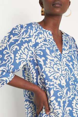 Vestido recto de lino - Azul