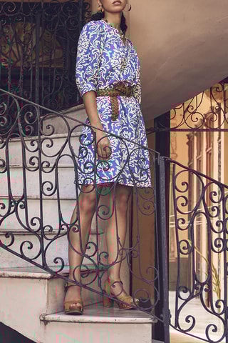 Vestido recto de lino - Azul