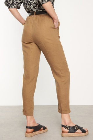 Pantalón pitillo 7/8 de lino de tiro alto - Camel