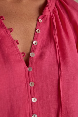 Vestido recto de lino - Rosa