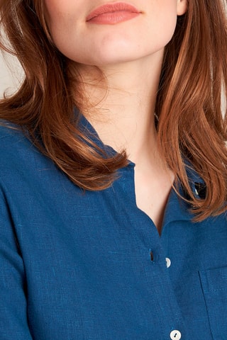 Vestido camisero de lino - Azul pato