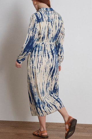 Vestido-camisa tie and dye - Cru e azul-cobalto