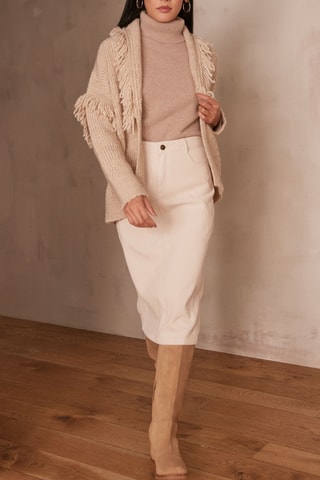 Falda recta de terciopelo de talle alto - Beige