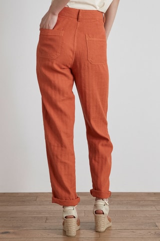 Pantalón recto de lino de tiro alto - Naranja