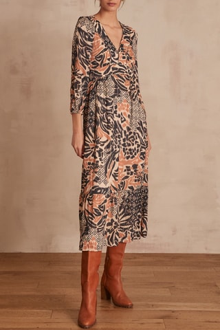 Vestido evasé - Crudo y negro