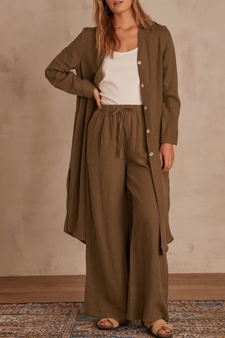 Vestido-camisa em linho - Caqui