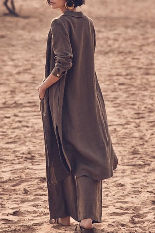 Vestido-camisa em linho - Caqui