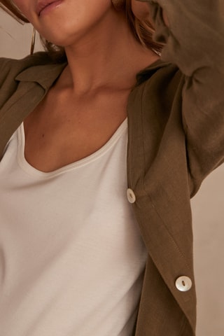 Vestido-camisa em linho - Caqui