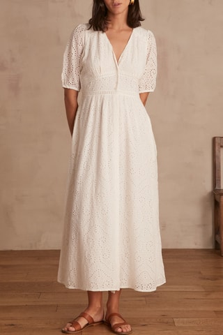 Vestido midi de bordado inglés - Blanco