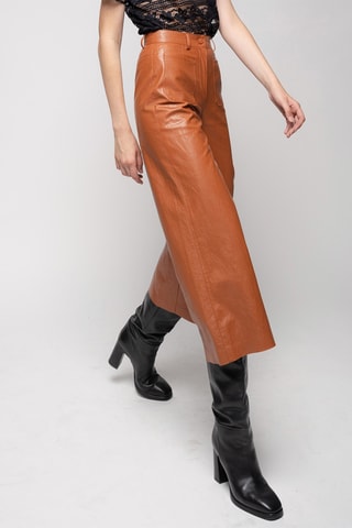 Pantalon wide legs 7/8 - Marron