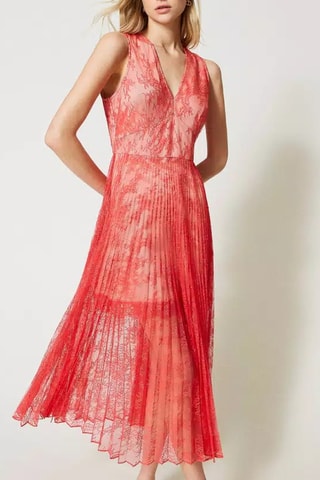 Robe midi en dentelle - Rouge