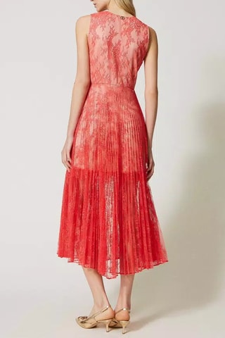 Robe midi en dentelle - Rouge