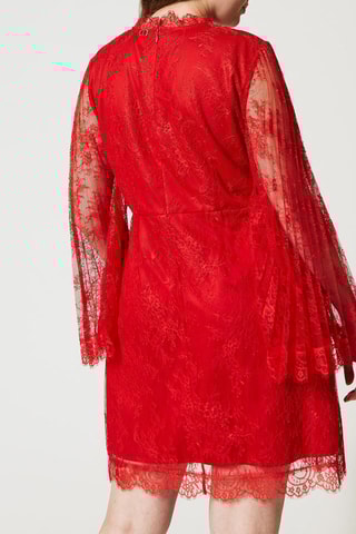 Robe trapèze en dentelle - Rouge