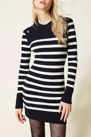 Robe pull - Bleu marine et blanc