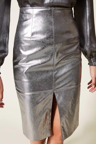 Jupe droite taille haute - Argenté