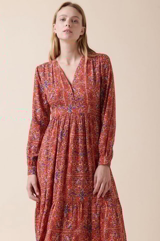 Midi-jurk Rif - Steenrood en Ecru