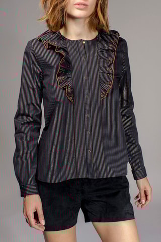 Blouse met Ruches Calypse Zwart en Lichtbruin