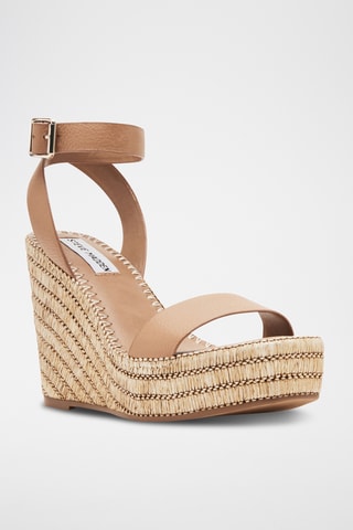 Sandales compensées en cuir - Camel