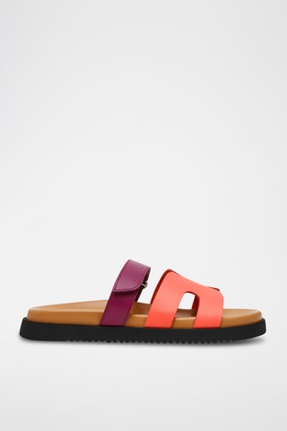 Mules en cuir - Corail et violet