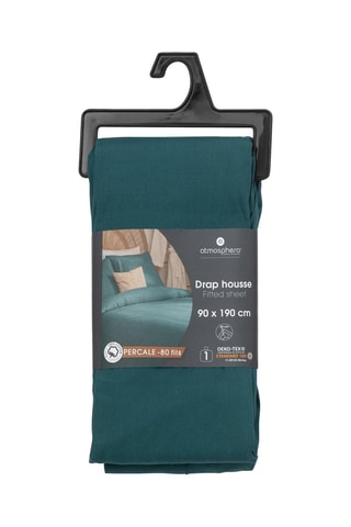 Drap-housse en percale de coton 80 fils/cm² - Bleu canard