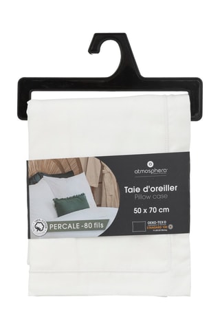 Taie d'oreiller en percale de coton 80 fils/cm² - Blanc