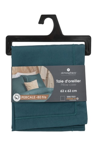 Taie d'oreiller en percale de coton 80 fils/cm² - Bleu canard