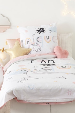 Parure de couette en coton 115 g/m²  Licorne - Rose et blanc