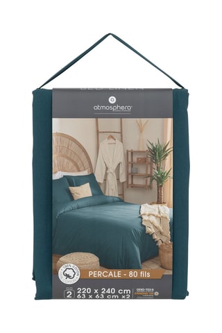 Parure de couette en coton 130 g/m² Percal - Bleu canard