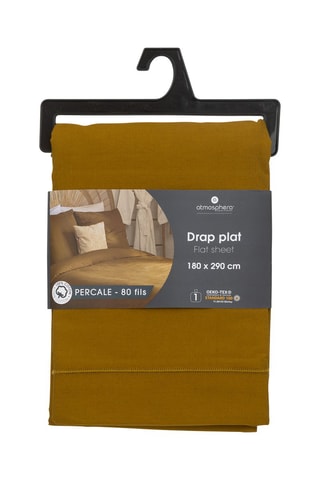 Drap plat en percale de coton 80 fils/cm² - Ocre